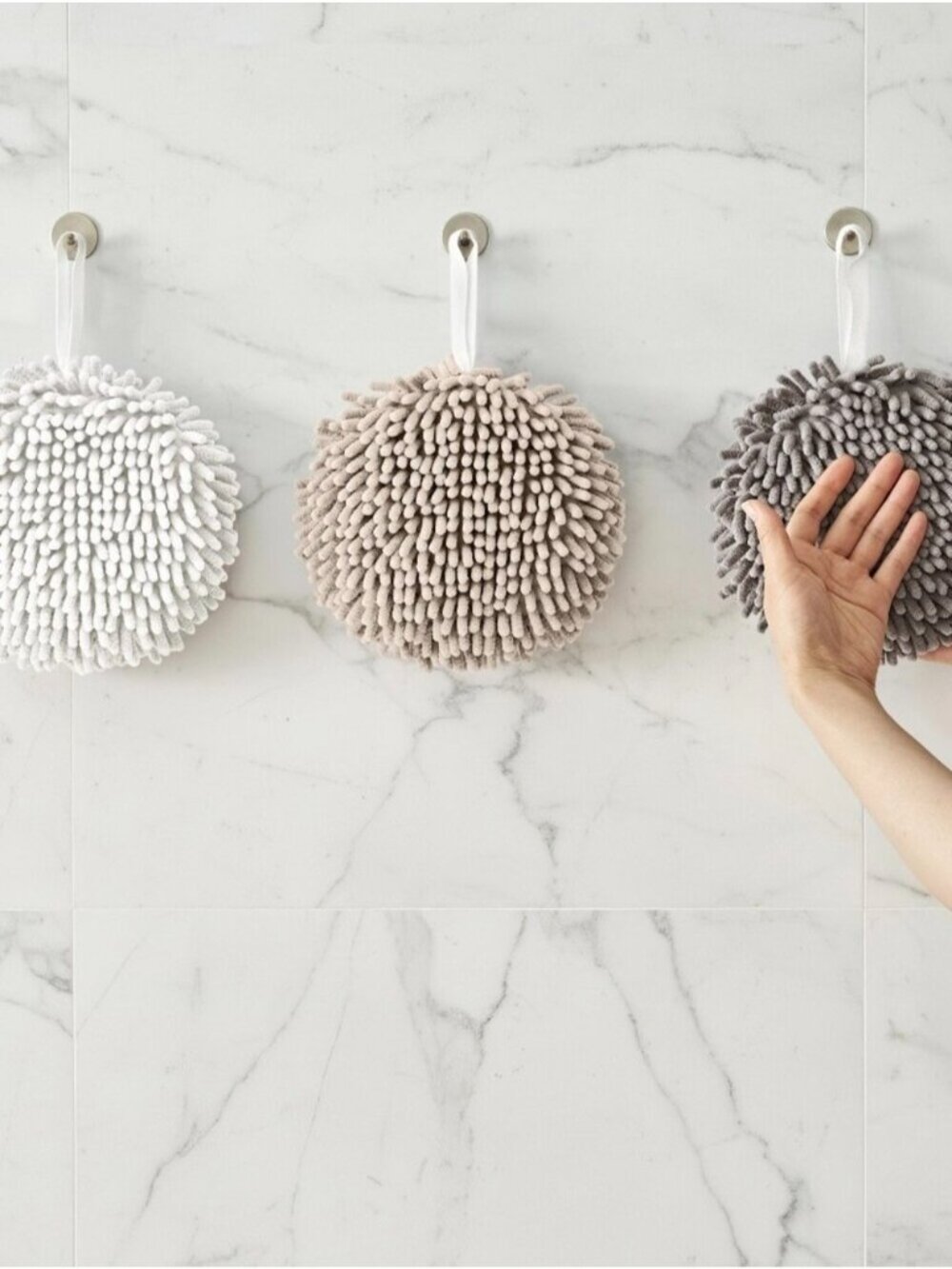 3-Pack Multipurpose Microfiber Plush Chenille Bath Scrubber White Beige Gray